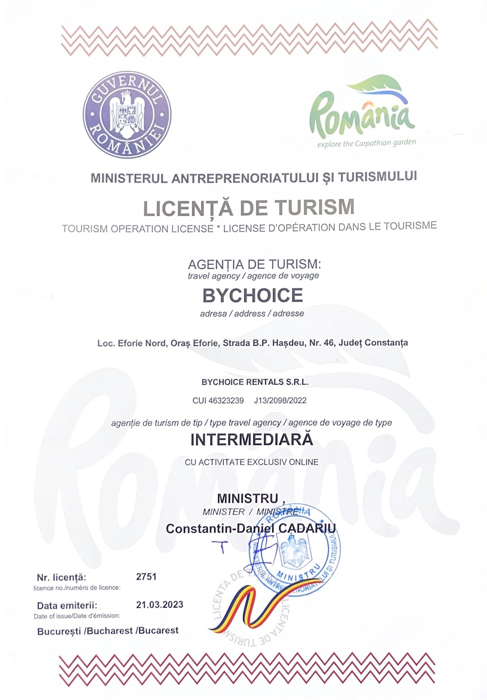 Licență de turism ByChoice